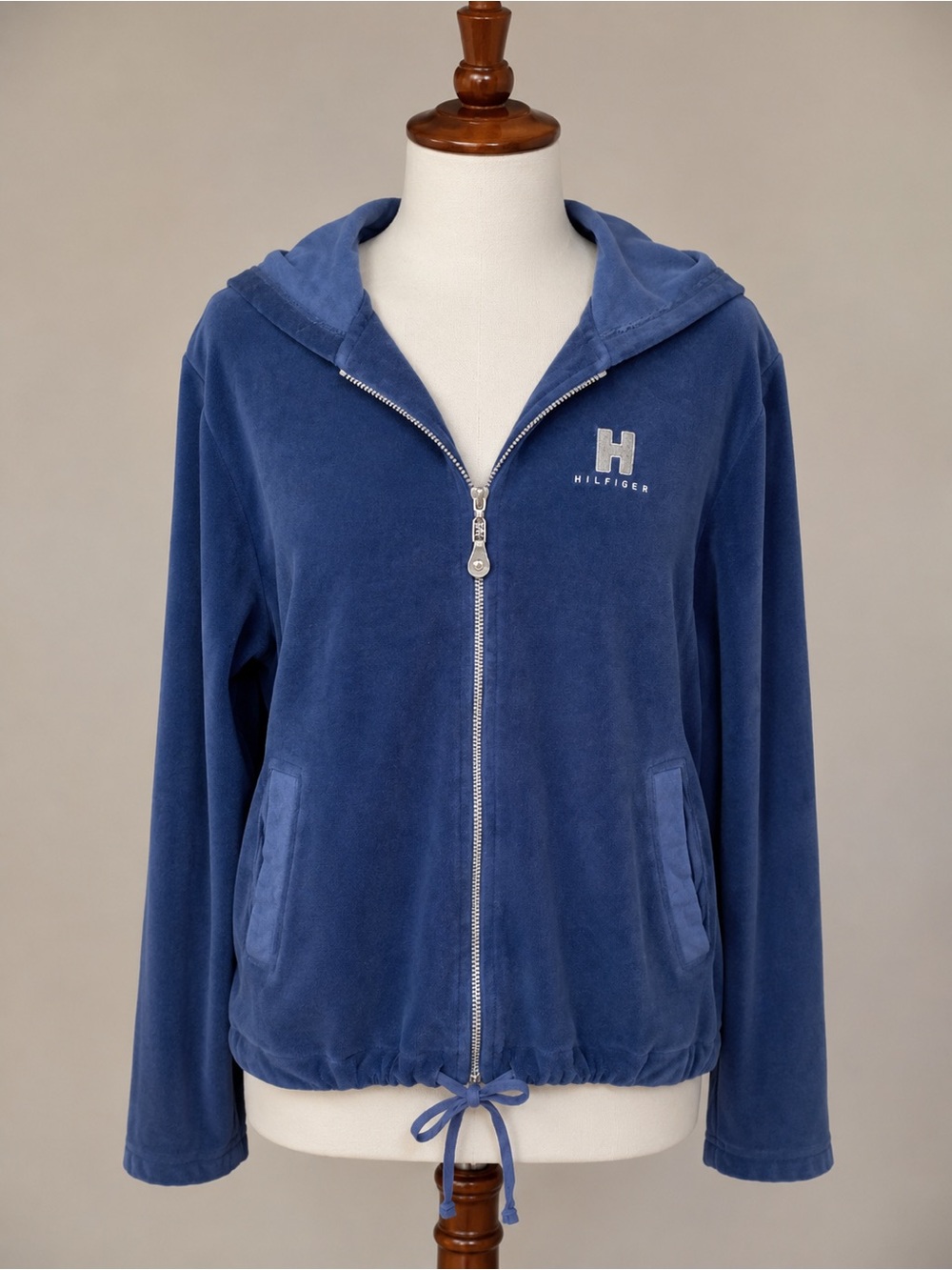 Tommy Hilfiger Blue Zip-Up Velour Hoodie